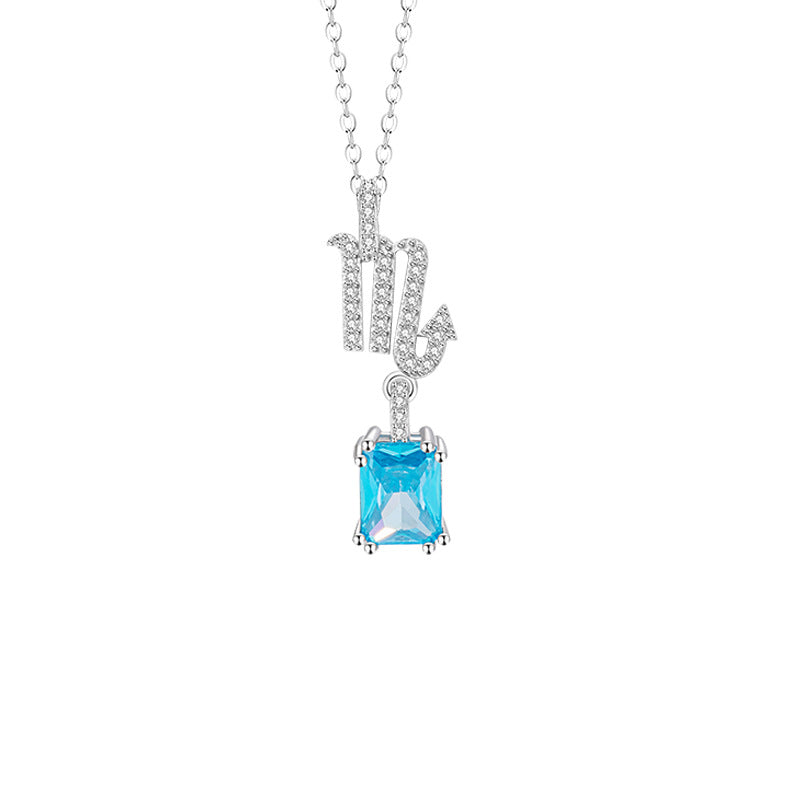 925 Silver Zodiac Necklace Blue Cubic Zirconia