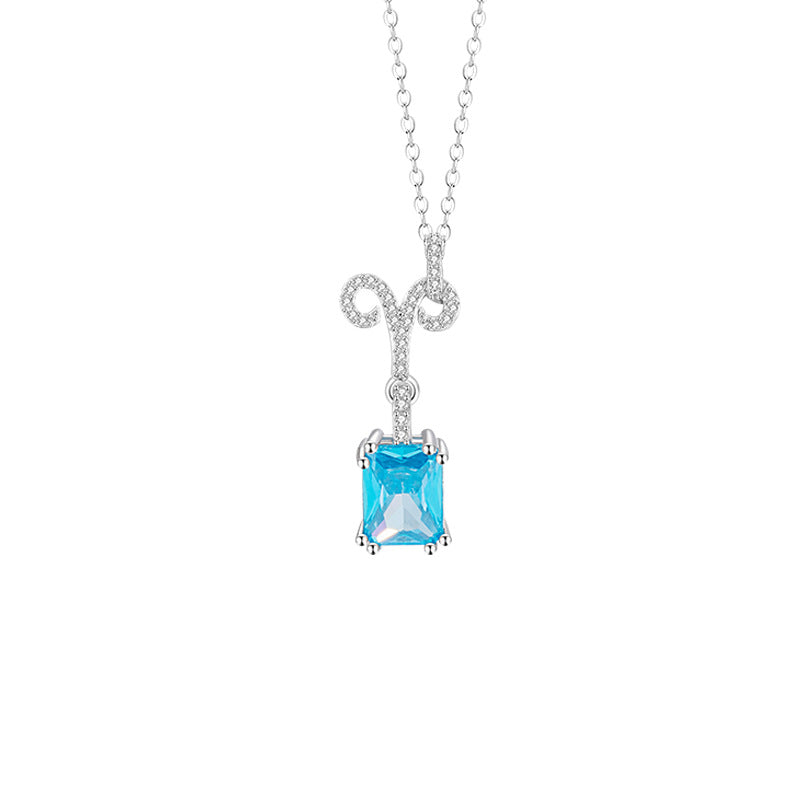 925 Silver Zodiac Necklace Blue Cubic Zirconia