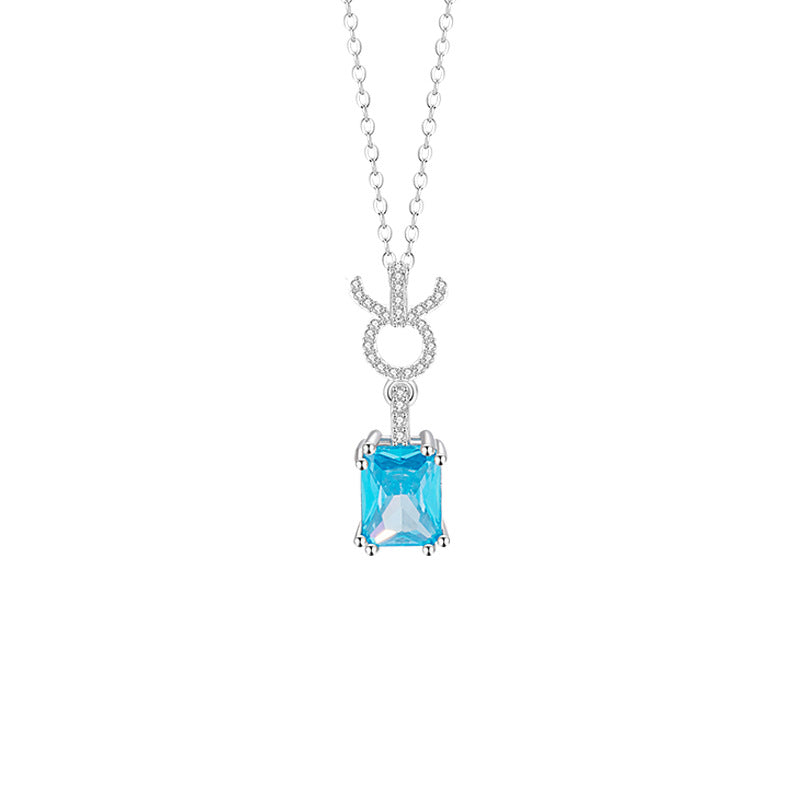 925 Silver Zodiac Necklace Blue Cubic Zirconia