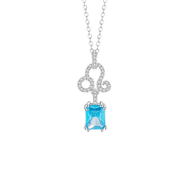 925 Silver Zodiac Necklace Blue Cubic Zirconia