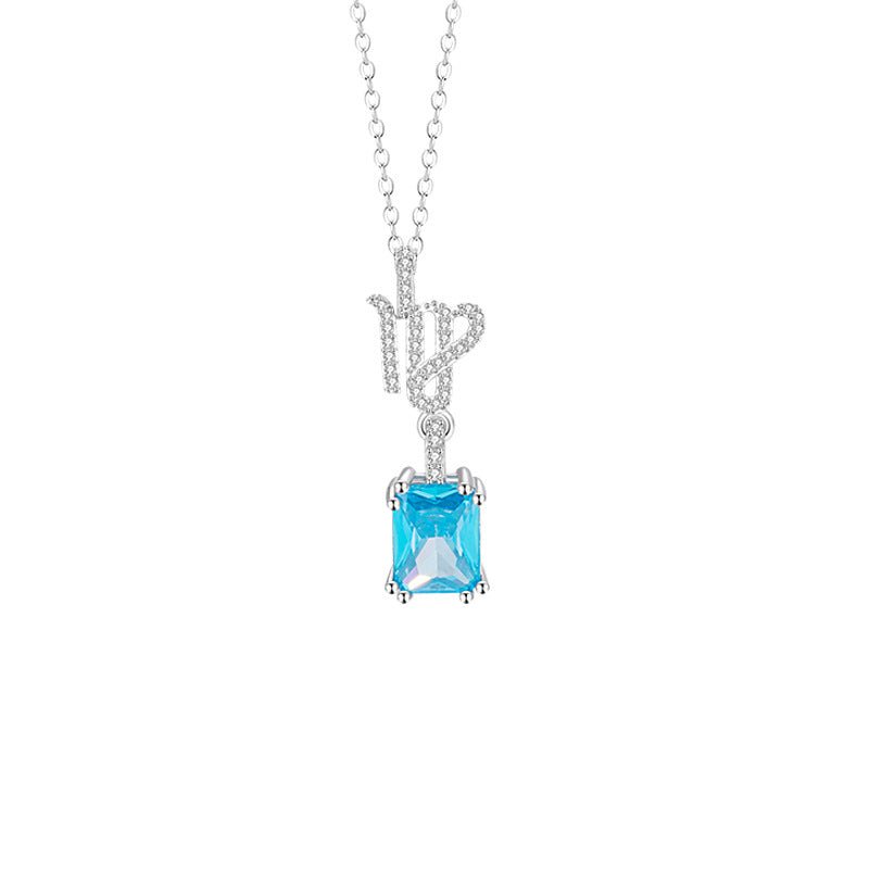 925 Silver Zodiac Necklace Blue Cubic Zirconia