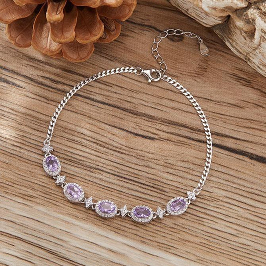 925 Silver Star Five Oval Stones Bracelet - Garnet/Citrine/Amethyst/Blue Topaz/Peridot