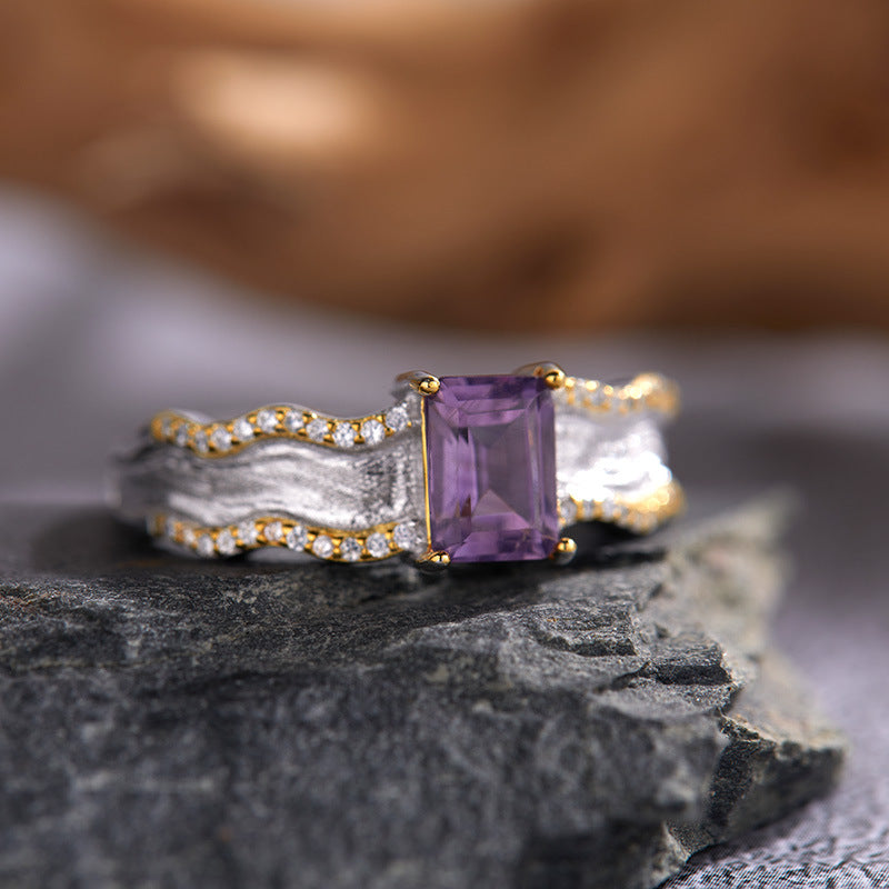 925 Silver Lava Ring Melting and Rebirth - Amethyst/Citrine/Peridot