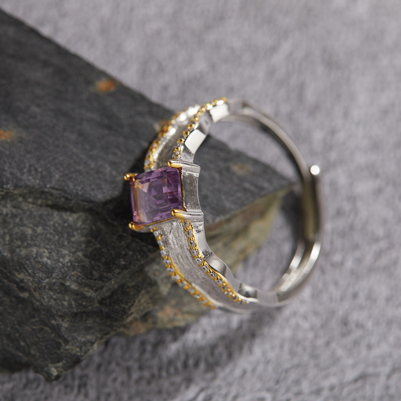 925 Silver Lava Ring Melting and Rebirth - Amethyst/Citrine/Peridot