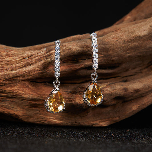 925 Silver Water-drop Earrings - Amethyst/Citrine/Garnet/Blue Topaz