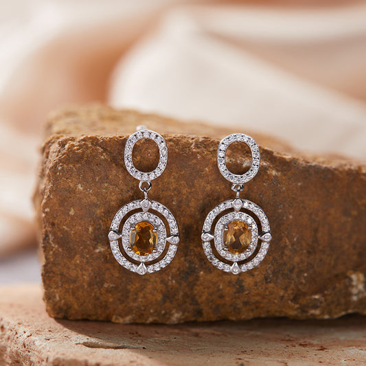925 Silver Concentric Earrings - Citrine/Garnet/Blue Topaz/Diopside