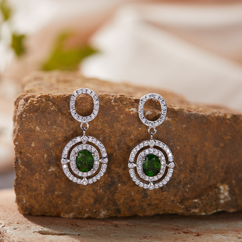 925 Silver Concentric Earrings - Citrine/Garnet/Blue Topaz/Diopside