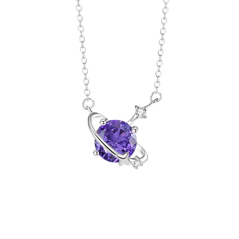 925 Silver Cosmic Star Birthstone Necklace Cubic Zirconia