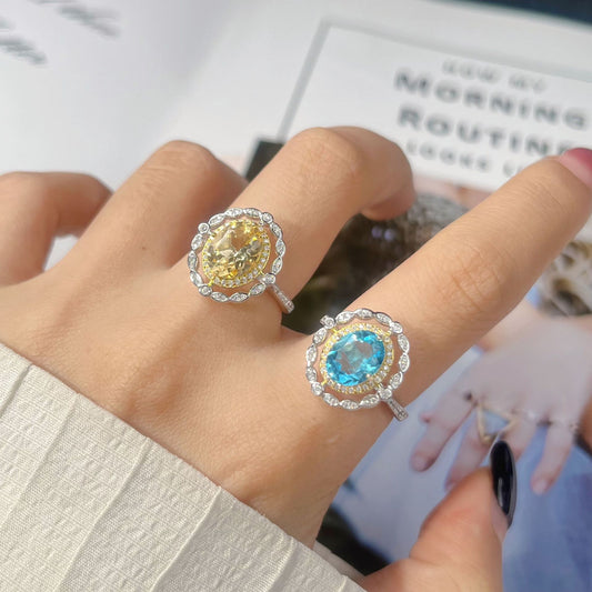 925 Silver Hollow Oval Ring - Amethyst/Citrine/Garnet/Blue Topaz