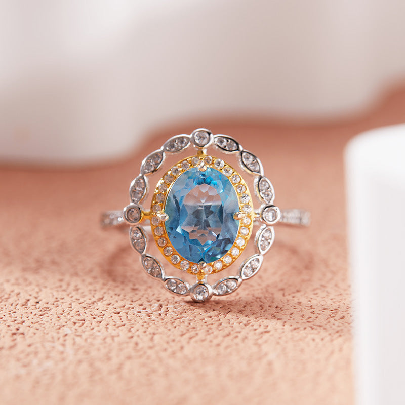925 Silver Hollow Oval Ring - Amethyst/Citrine/Garnet/Blue Topaz