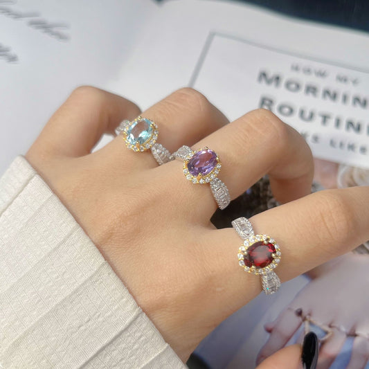925 Silver Oval Ring - Amethyst/Citrine/Garnet/Blue Topaz/Peridot