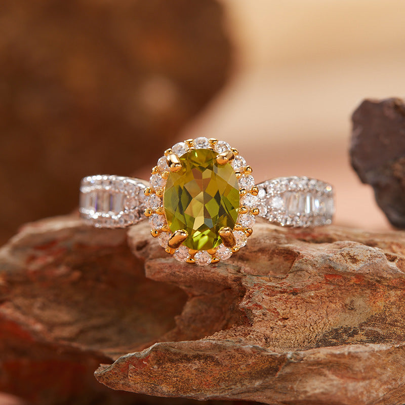 Anillo ovalado: amatista, citrino, granate, topacio azul y peridoto.