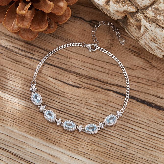 925 Silver Star Five Oval Stones Bracelet - Garnet/Citrine/Amethyst/Blue Topaz/Peridot