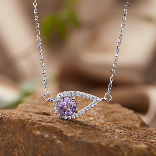 925 Silver Waterdrop Necklace - Citrine/Garnet/Amethyst/Blue Topaz