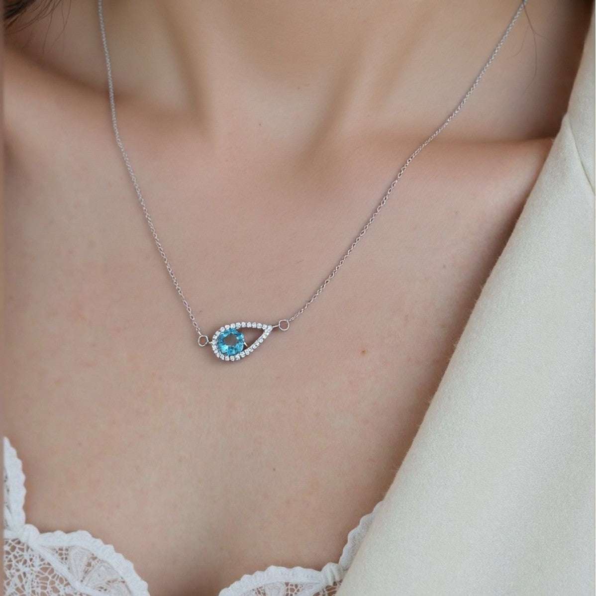 925 Silver Waterdrop Necklace - Citrine/Garnet/Amethyst/Blue Topaz