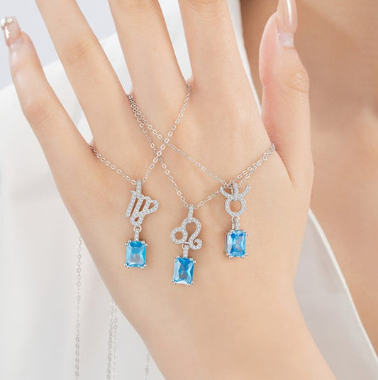 925 Silver Zodiac Necklace Blue Cubic Zirconia