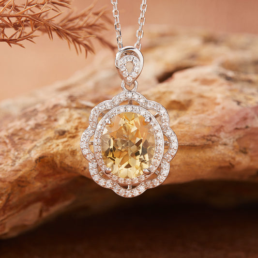 925 Silver Blossom Gem Pendant Necklace - Citrine/Amethyst/Topaz