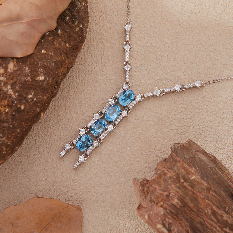 925 Silver Vertical Glow Quartet Pendant Necklace - Citrine/Garnet/Topaz/Diopside