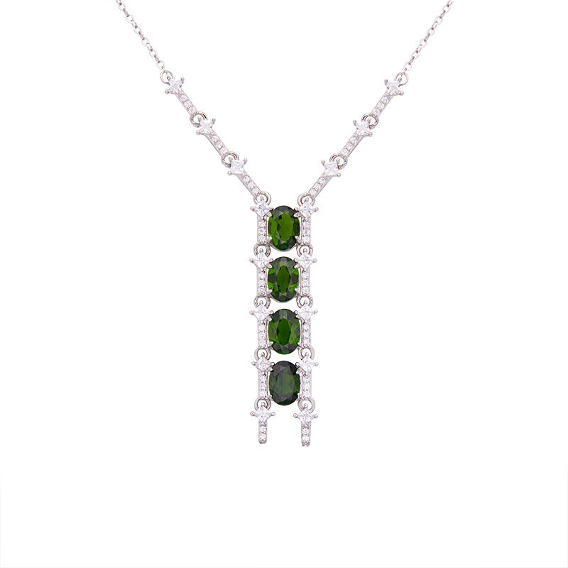 925 Silver Vertical Glow Quartet Pendant Necklace - Citrine/Garnet/Topaz/Diopside