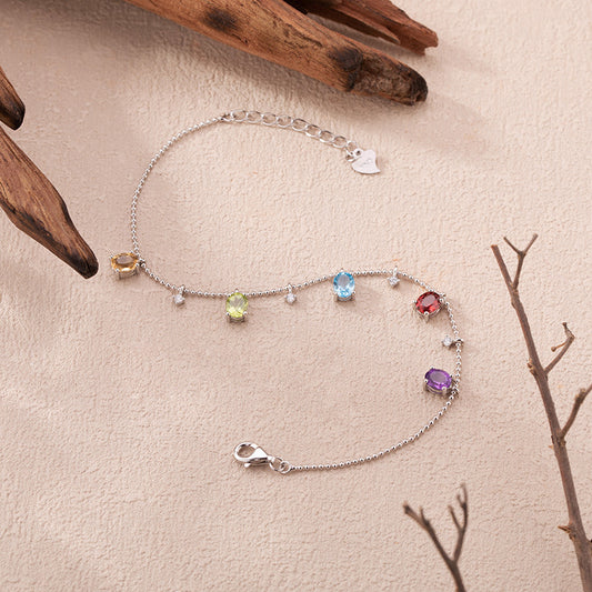 Colorful Starry Sky Bracelet 925 Sterling Silver Gemstone Amethyst+Citrine+Olivine+Garnet+Topaz