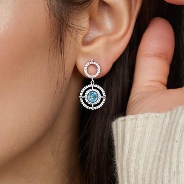 925 Silver Concentric Earrings - Citrine/Garnet/Blue Topaz/Diopside