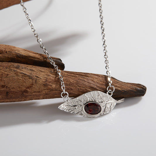 925 Silver Leaf Jewelry Set Necklace/Ring/Earrings/Bracelet - Garnet/Blue Topaz/Peridot