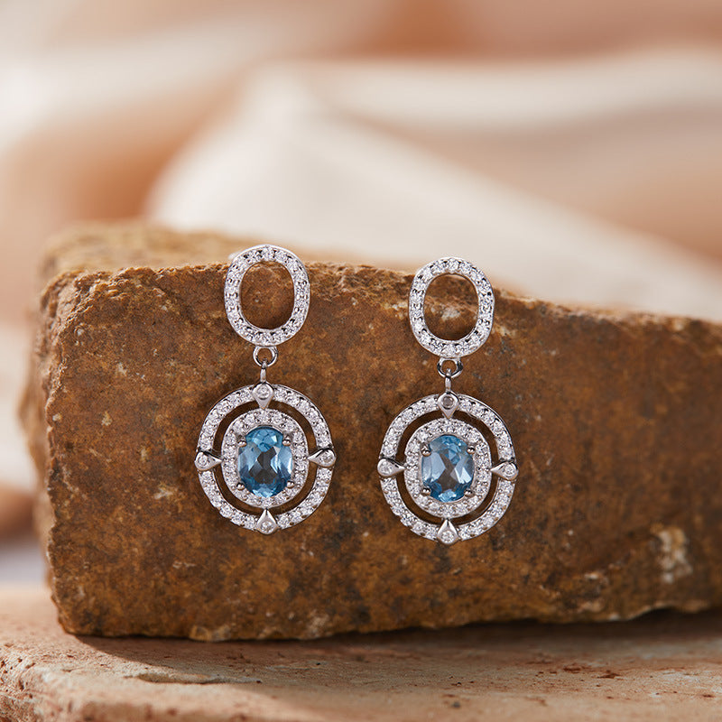 925 Silver Concentric Earrings - Citrine/Garnet/Blue Topaz/Diopside
