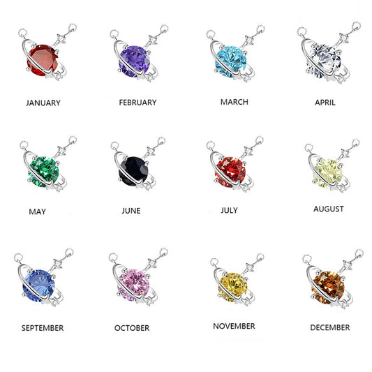 925 Silver Cosmic Star Birthstone Necklace Cubic Zirconia