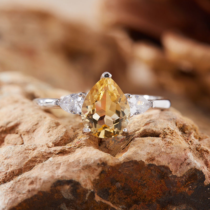925 Silver Waterdrop Ring - Citrine/Garnet/Amethyst/Blue Topaz