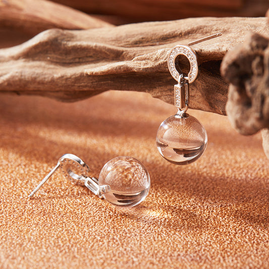 925 Silver Round Rock Crystal Earrings