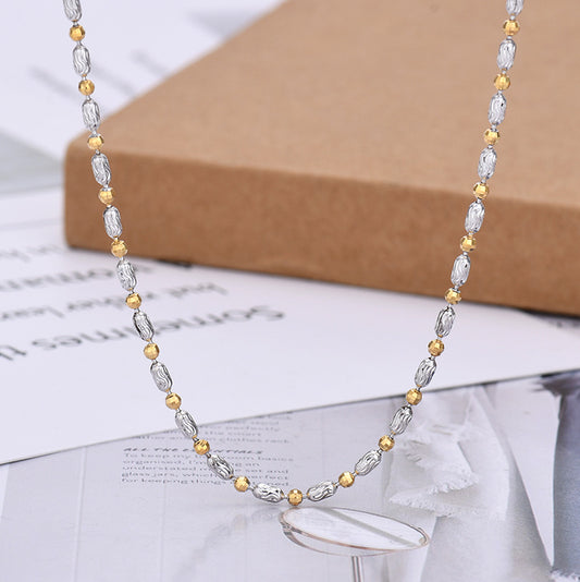 925 Silver Two-Tone Diamond-cut Beads and Beans Chains Necklace, 2mm Width 40-60cm length