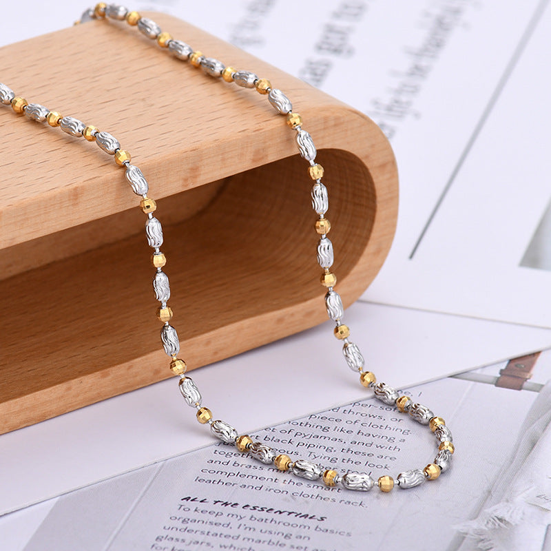 925 Silver Two-Tone Diamond-cut Beads and Beans Chains Necklace, 2mm Width 40-60cm length