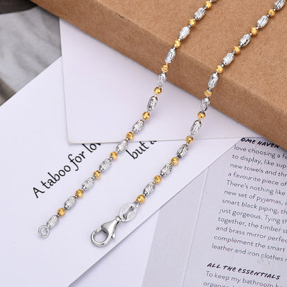 925 Silver Two-Tone Diamond-cut Beads and Beans Chains Necklace, 2mm Width 40-60cm length
