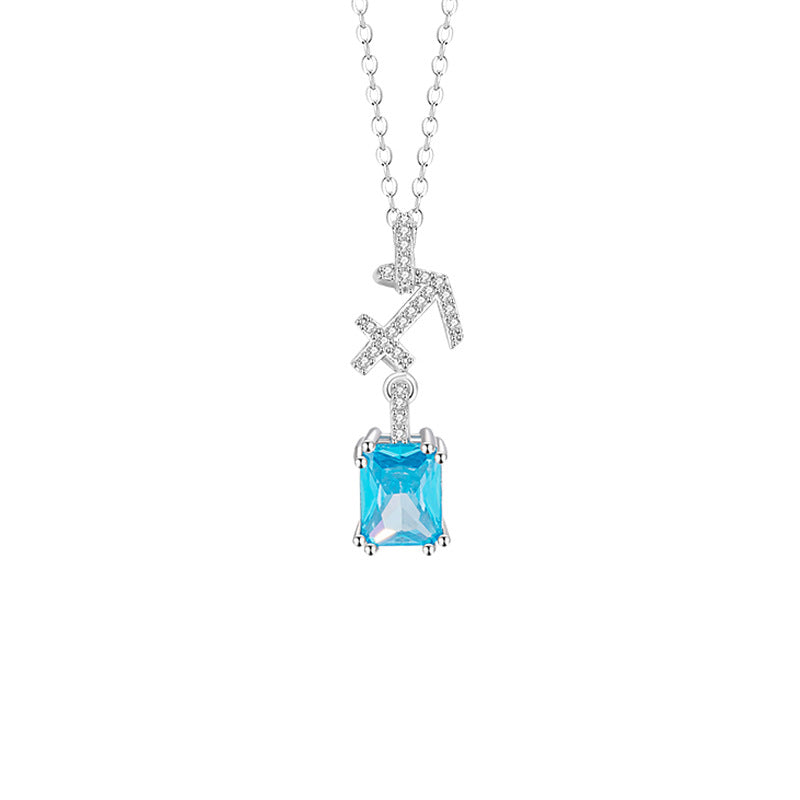 925 Silver Zodiac Necklace Blue Cubic Zirconia