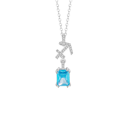 925 Silver Zodiac Necklace Blue Cubic Zirconia