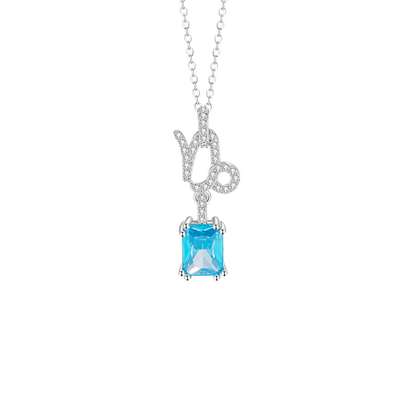 925 Silver Zodiac Necklace Blue Cubic Zirconia