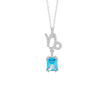 925 Silver Zodiac Necklace Blue Cubic Zirconia