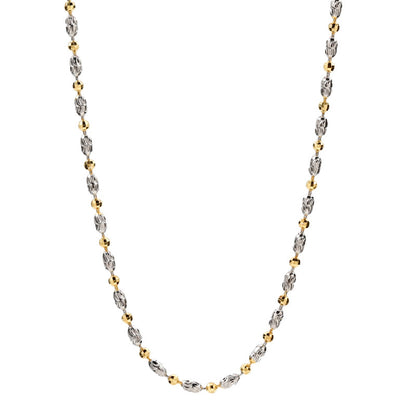 925 Silver Two-Tone Diamond-cut Beads and Beans Chains Necklace, 2mm Width 40-60cm length