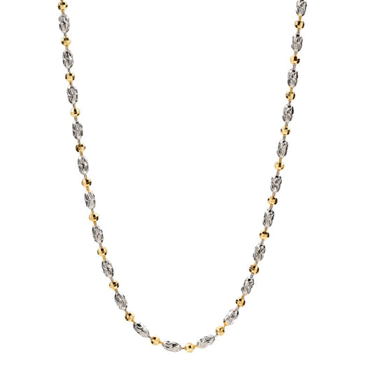 925 Silver Two-Tone Diamond-cut Beads and Beans Chains Necklace, 2mm Width 40-60cm length