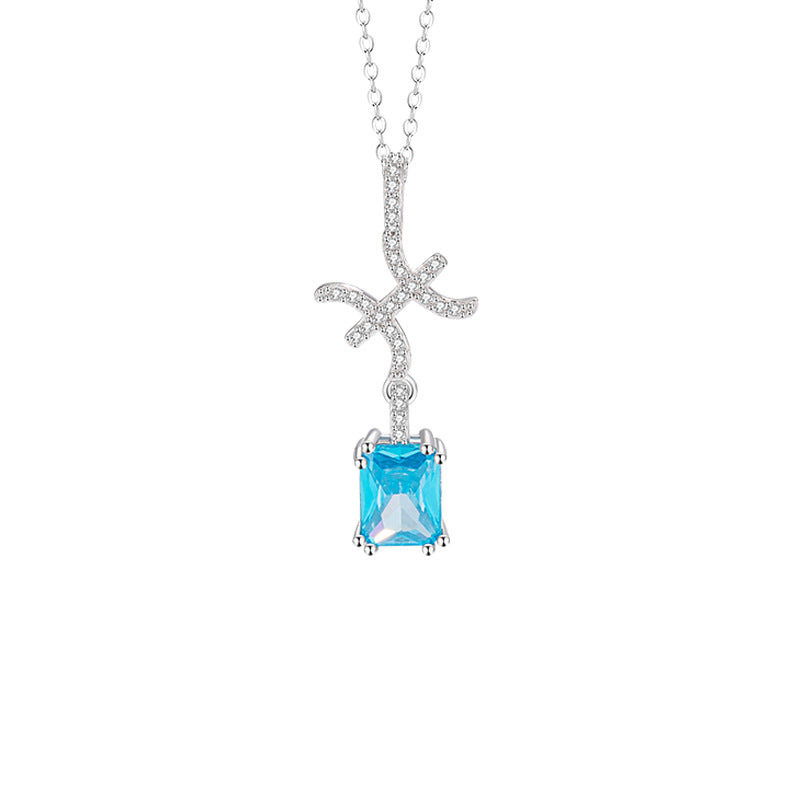 925 Silver Zodiac Necklace Blue Cubic Zirconia