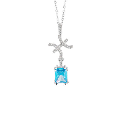 925 Silver Zodiac Necklace Blue Cubic Zirconia