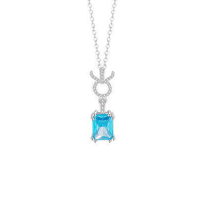 925 Silver Zodiac Necklace Blue Cubic Zirconia