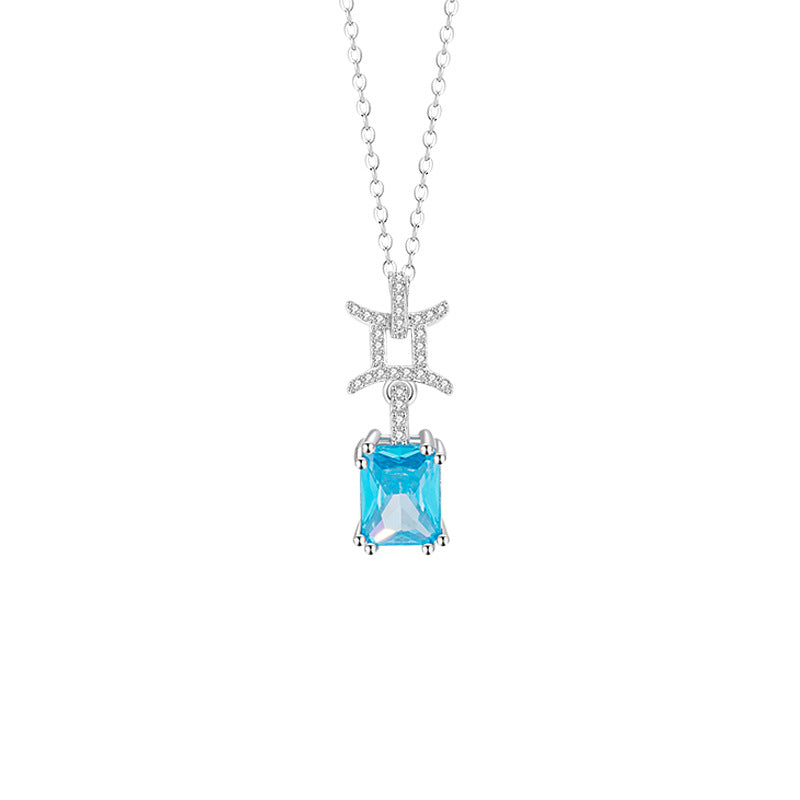 925 Silver Zodiac Necklace Blue Cubic Zirconia