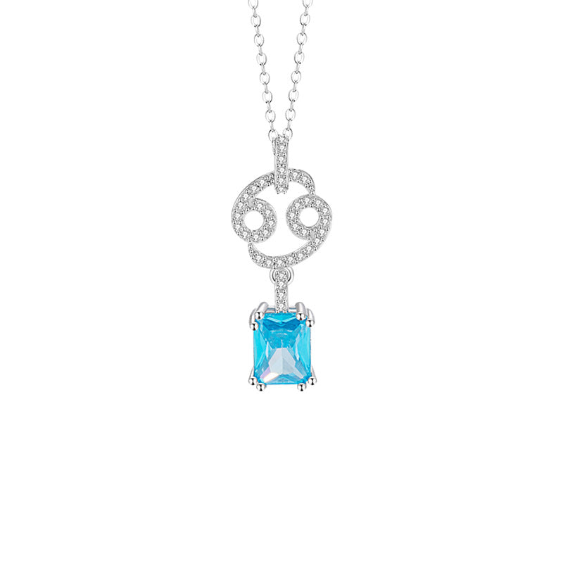 925 Silver Zodiac Necklace Blue Cubic Zirconia