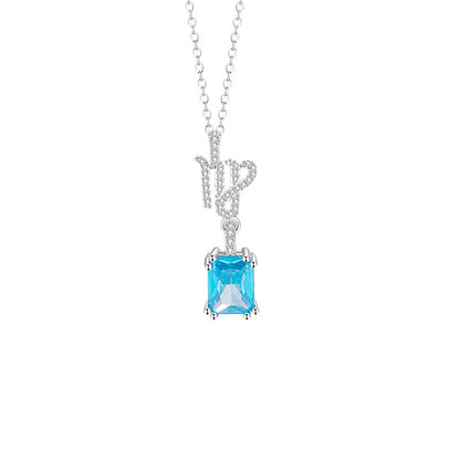 925 Silver Zodiac Necklace Blue Cubic Zirconia