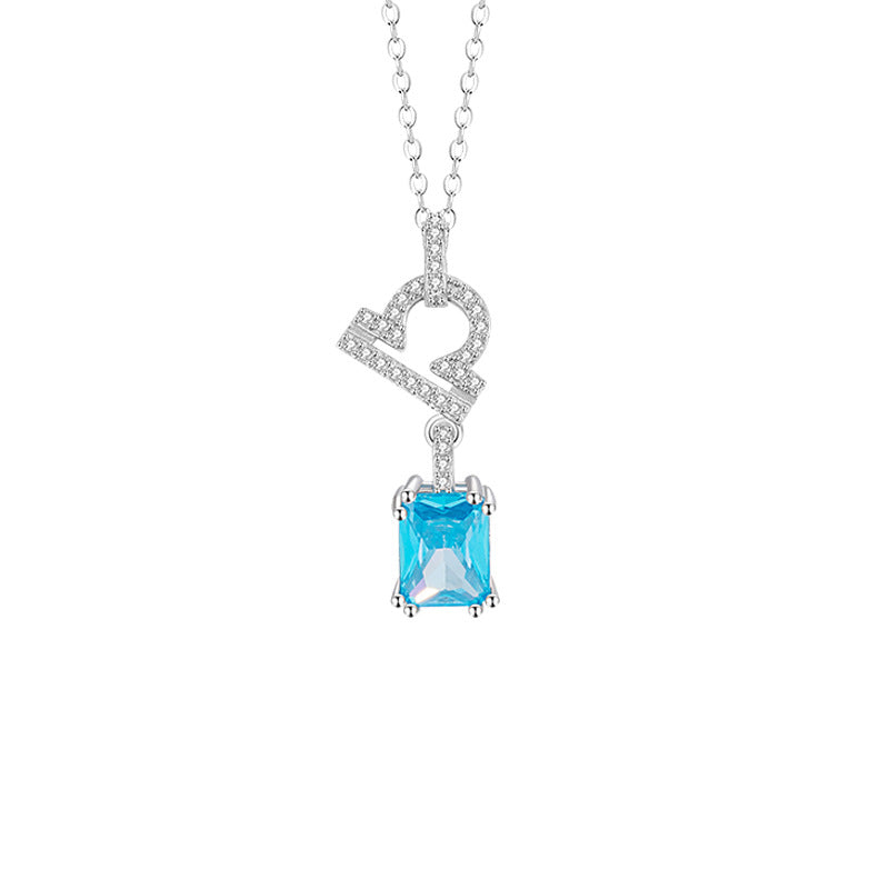925 Silver Zodiac Necklace Blue Cubic Zirconia