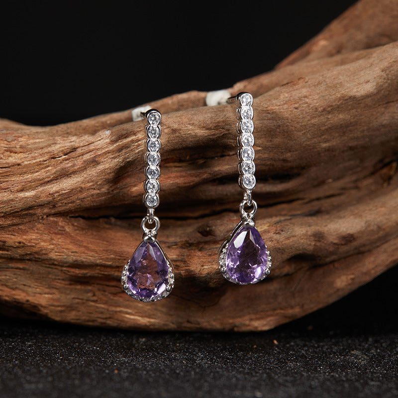 925 Silver Water-drop Earrings - Amethyst/Citrine/Garnet/Blue Topaz