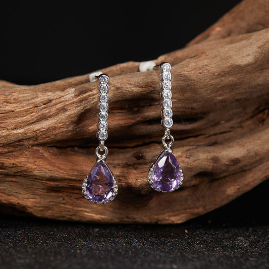 925 Silver Water-drop Earrings - Amethyst/Citrine/Garnet/Blue Topaz