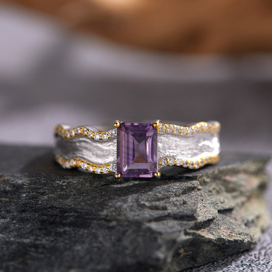 925 Silver Lava Ring Melting and Rebirth - Amethyst/Citrine/Peridot