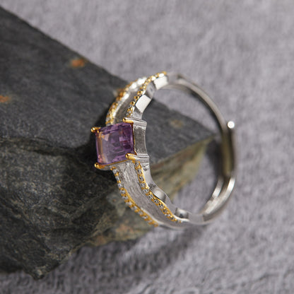 925 Silver Lava Ring Melting and Rebirth - Amethyst/Citrine/Peridot